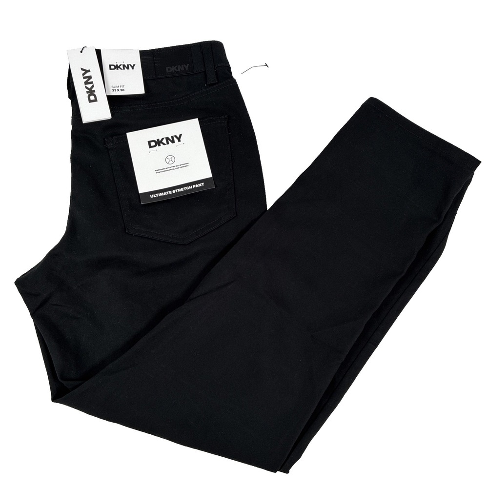 New Mens DKNY Stanton Ultimate Stretch Pants Size 33x30 Slim Fit Black NWT